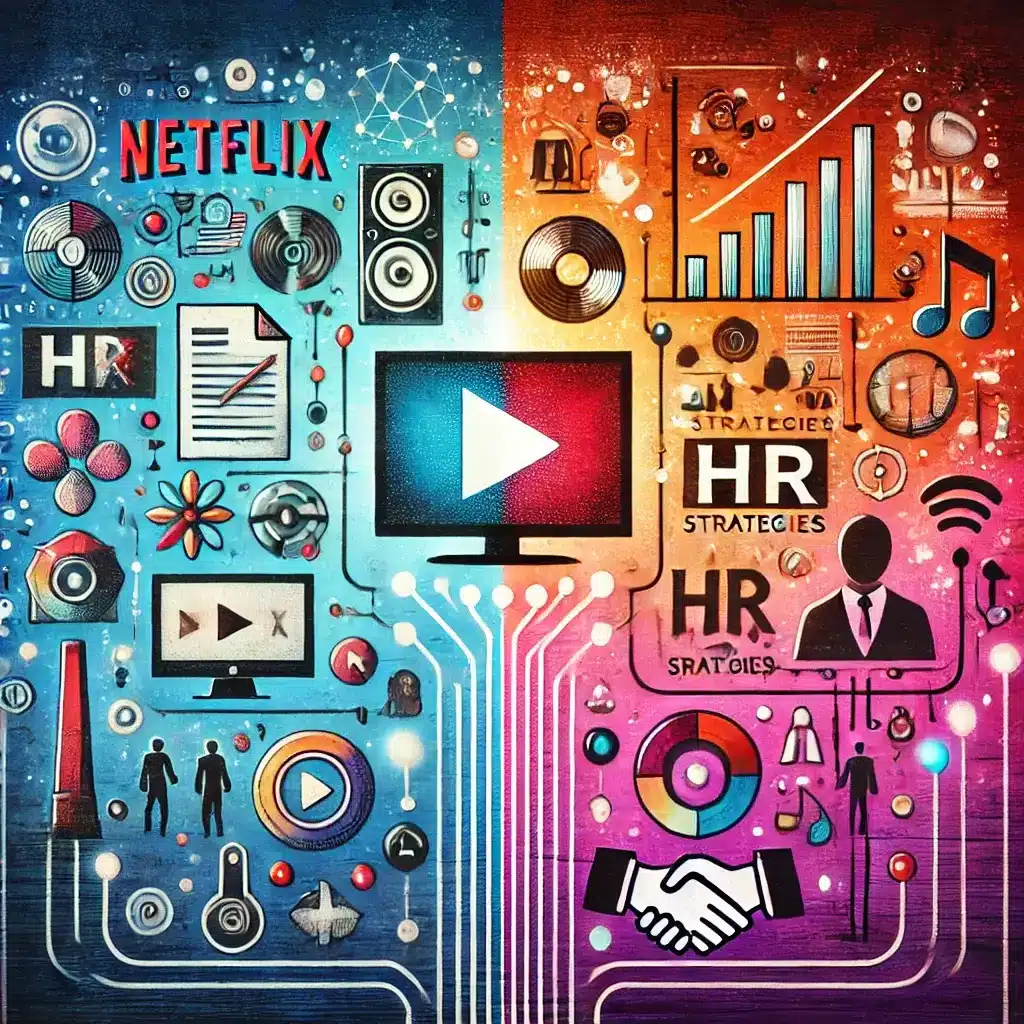 illustration depicting HR strategies inspired by streaming platforms like Netflix and Spotify.